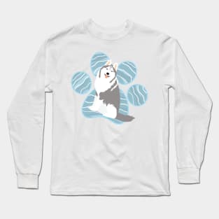 Siberian Husky and Paw Print Long Sleeve T-Shirt